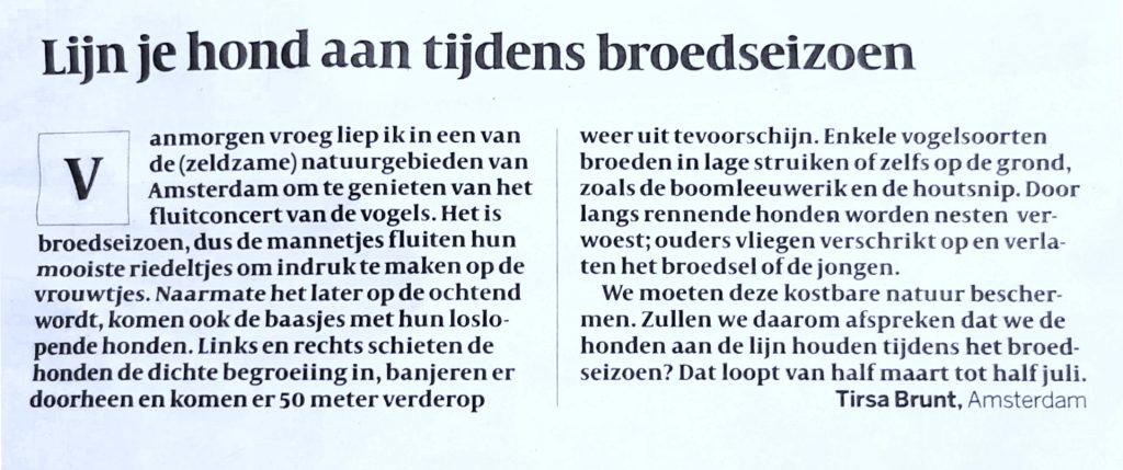 Lijn je hond aan tijdens broedseizoen